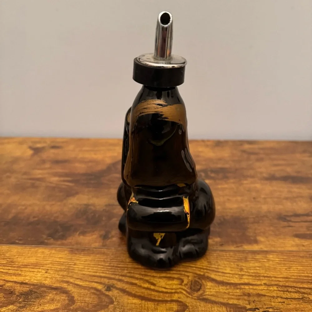 Vintage Booze Hound Liquor Decanter Japan Black‎ Gold Dog Barware 9